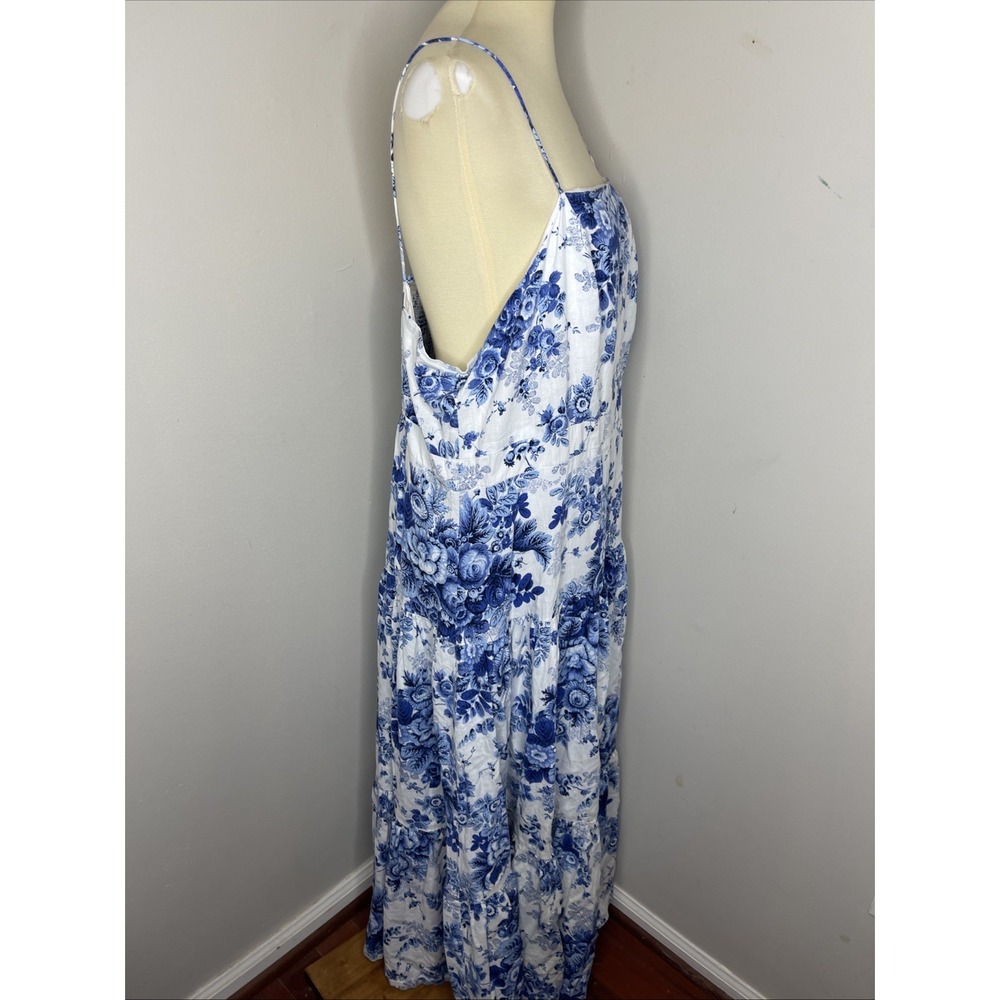 Plus Anthropologie 2X Maeve Blue White Floral Print Drop-Waist Dress - Picture 5 of 10